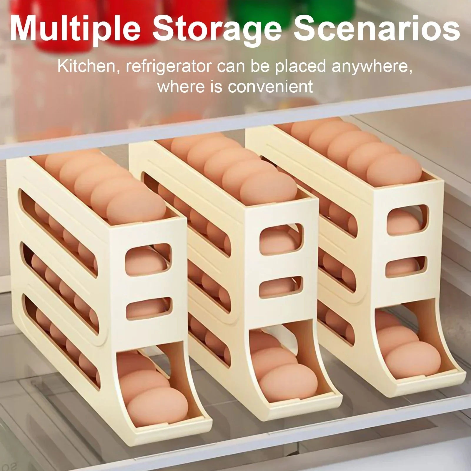 Refrigerator 4-Layer Automatic Egg Roller Sliding Egg Tray Refrigerator Side Door Large Capacity Holder Egg Storage Box Kitchen Gadgets - Eloy Royal