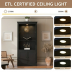 78.75''H 4-Tier Display Shelf, with 5-Colors Dimmable Ceiling Light, Freestanding Farmhouse Bookcases with Storage & Doors, Bookshelf with Adjustable Glass Shelves for Home & Office - Black - Eloy Royal