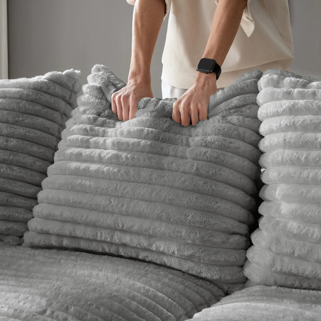 82.7 'Plush Corduroy 3-Seat Sofa,Modern Comfy Upholstered Sofa Cloud Couch,Deep Seat Couches with Soft Pillows and 2 Ottomans,Convertible Sofa Lounge Chair,for Living Room,Apartment,Office,Grey - Eloy Royal