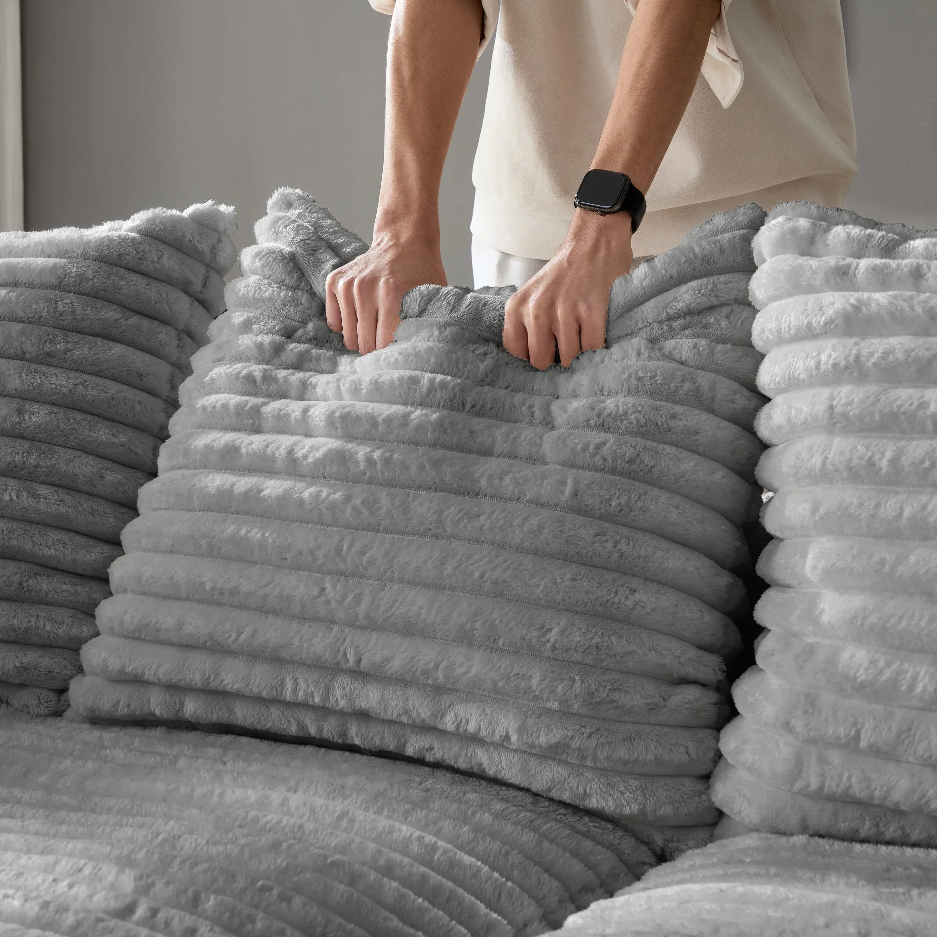 82.7 'Plush Corduroy 3-Seat Sofa,Modern Comfy Upholstered Sofa Cloud Couch,Deep Seat Couches with Soft Pillows and 2 Ottomans,Convertible Sofa Lounge Chair,for Living Room,Apartment,Office,Grey - Eloy Royal