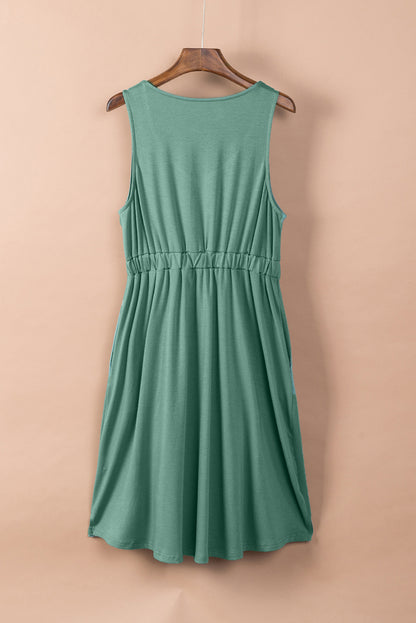 Green Sleeveless Button Front Short Basics Dress - Eloy Royal