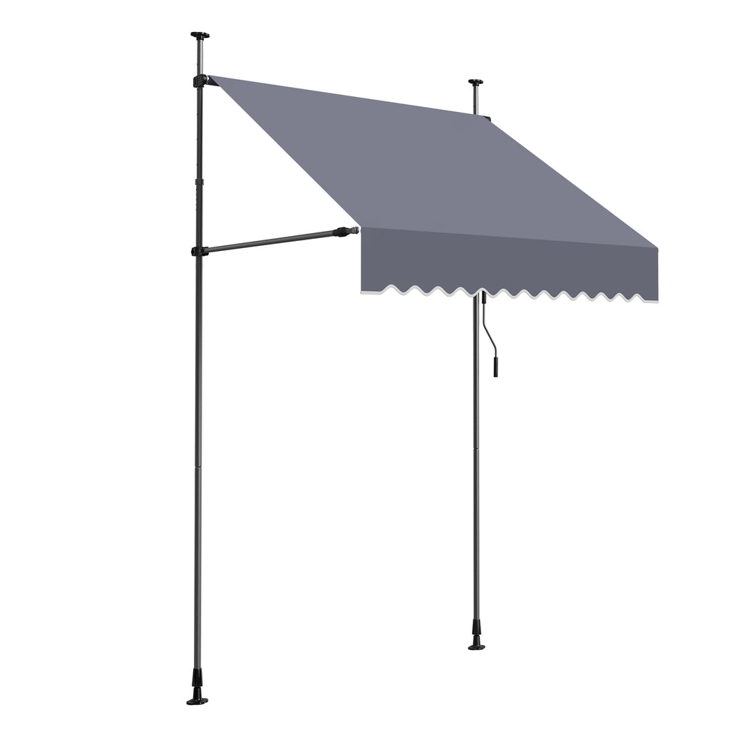 Manual Retractable Awning, 59' Outdoor Retractable Patio Awning Sunshade Shelter, Height Adjustable Patio Door Window Canopy with Manual Crank Handle for Backyard, Garden, Balcony, Dark Gray