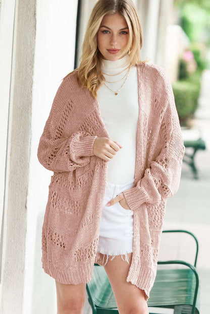 Apricot Casual Hollowed Knit Dolman Sleeve Cardigan