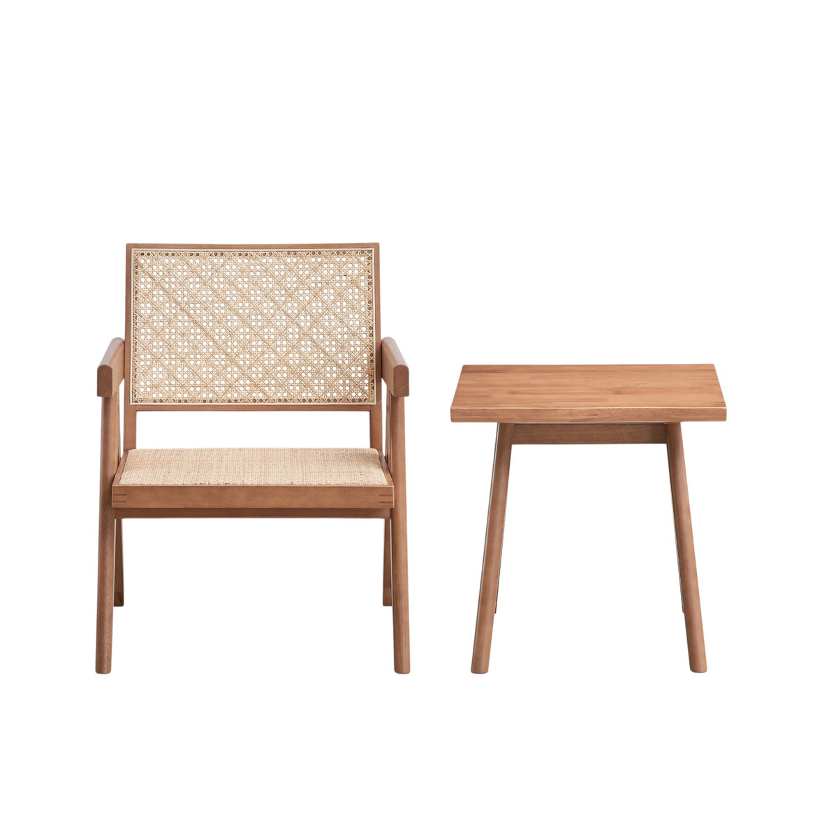 Natural Wood Armchair and Matching Square End Table, 2-Piece Living Room Set