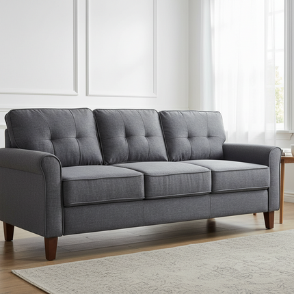 Dark Grey 3-Seater Sofa, Couch, Mid-Century Upholstered Sofa for Living Room Apartment