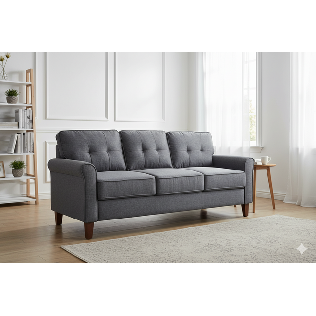 Dark Grey 3-Seater Sofa, Couch, Mid-Century Upholstered Sofa for Living Room Apartment