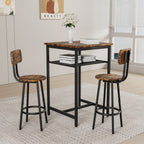 Bar table, equipped with 2 bar stools , with backrest and partition (Rustic Brown)
