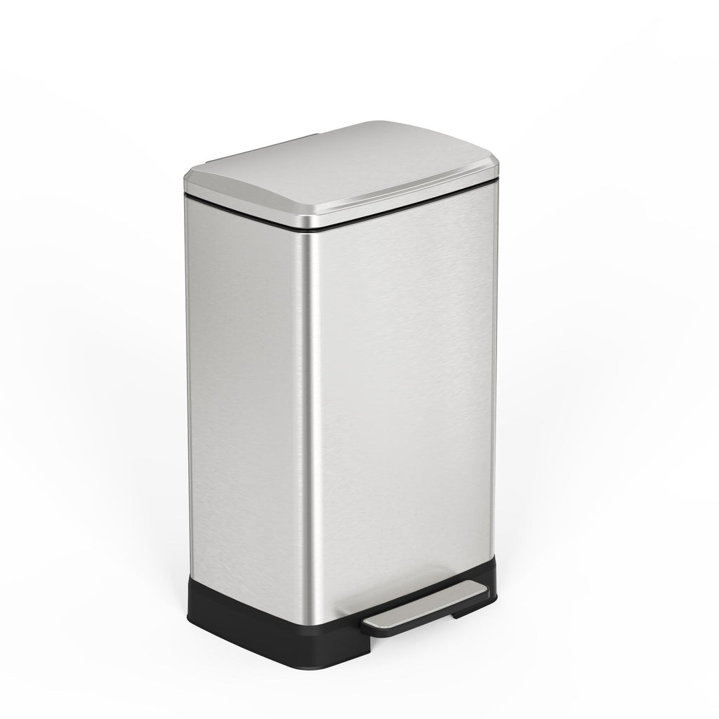 Brushed Nickel 14 Gallons Pedal Trash Can with Soft Close Lid, Removable Inner Bucket & Detachable Wheels, Odor Control Slot for Kitchen Home