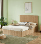Queen Size Lift Up Storage Bed Frame, Wooden corrugated curved lines, Hydraulic Storage/No Box Spring Needed, Oak.