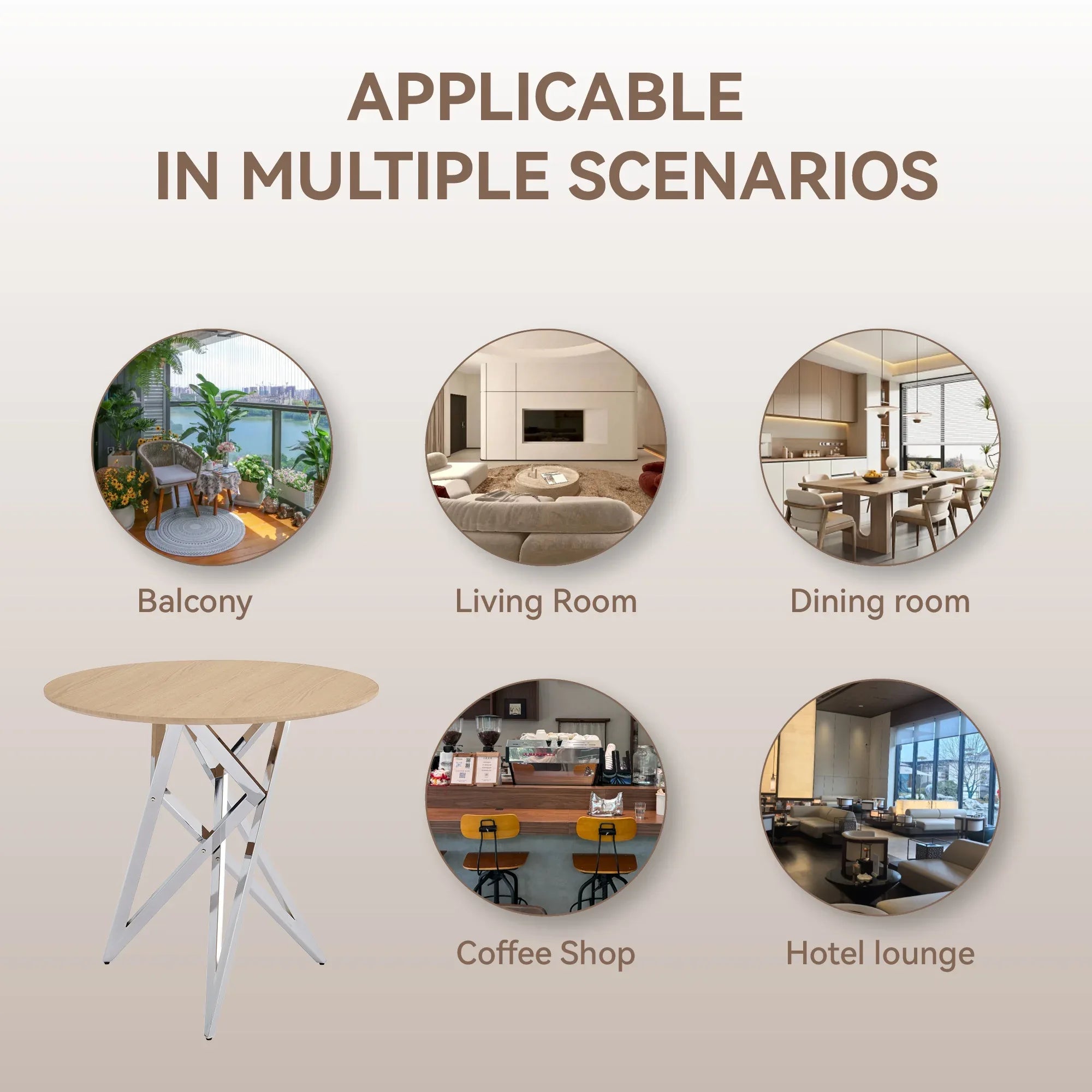 37Inch Round Dining Table, Small Round Kitchen Table With Silver Metal Legs, Suitable For 2 To 4 People, Modern Dining Room Table, Burlywood. - Eloy Royal