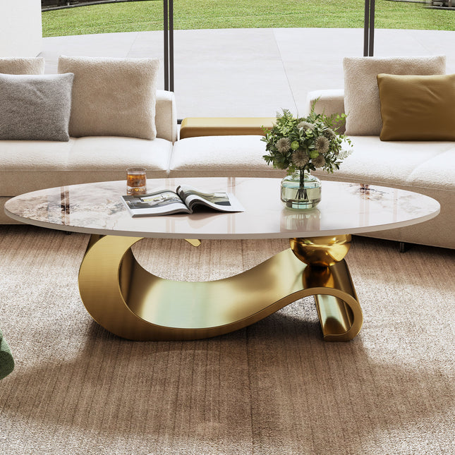 49.2 in Faux Marble Oval Coffee Table with Modern Center Table