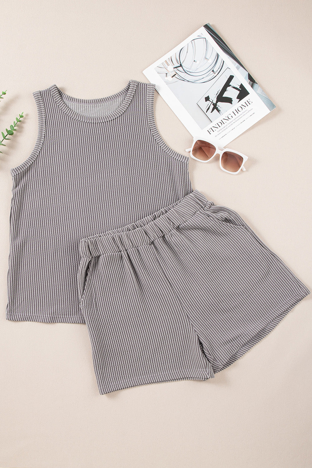 Smoke Gray Corded Tank Top and Pocketed Shorts Set - Eloy Royal