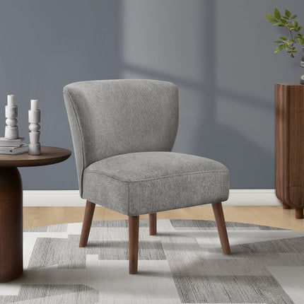 Accent Chair, 33' H, Upholstered, Living Room, Bedroom, Light Grey Fabric, Walnut Solid Wood Legs, Mid Century, Modern