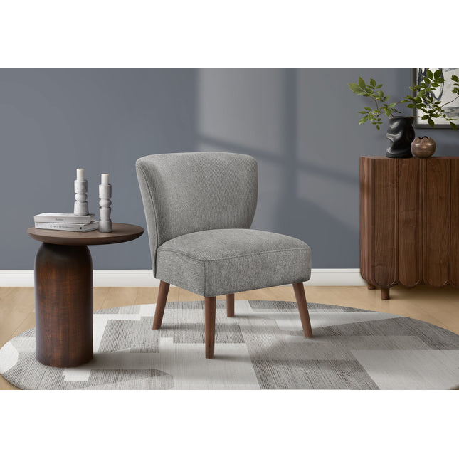Accent Chair, 33' H, Upholstered, Living Room, Bedroom, Light Grey Fabric, Walnut Solid Wood Legs, Mid Century, Modern