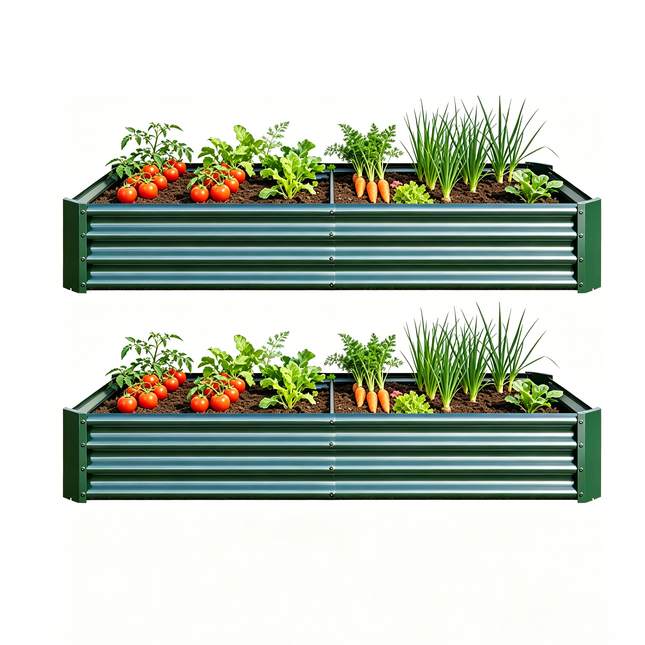 2PCS Green 6×3×1ft Metal Raised Rectangle Garden Planter Beds