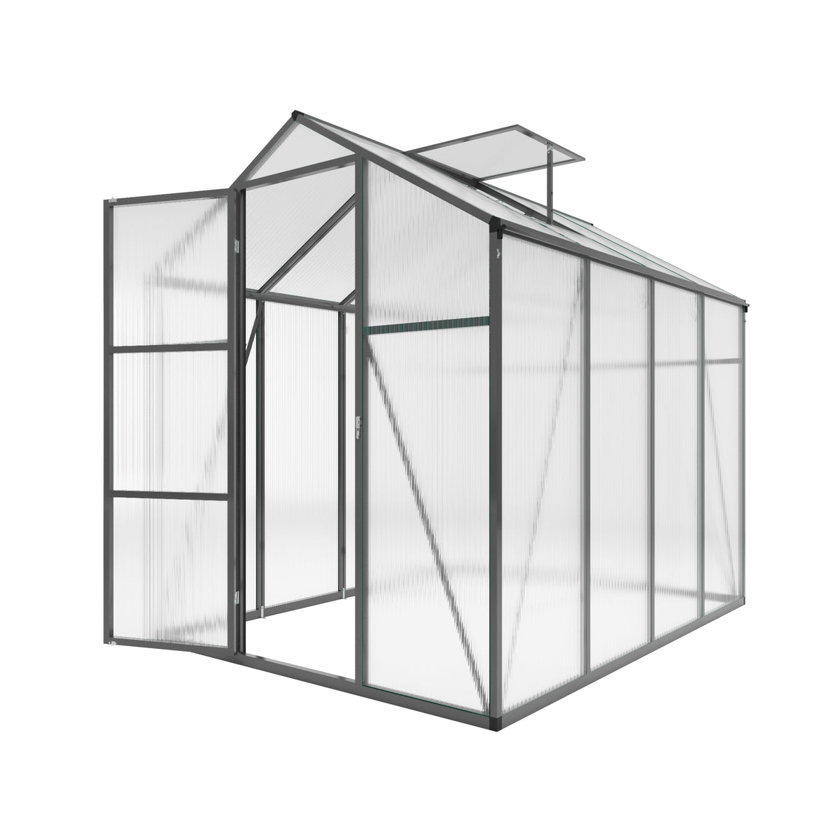 Gain Height Windproof Aluminum Greenhouse 6x8 FT Polycarbonate with Raised Base and Anchor, Black Aluminum Alloy Frame, All-Season Outdoor Garden Shelter