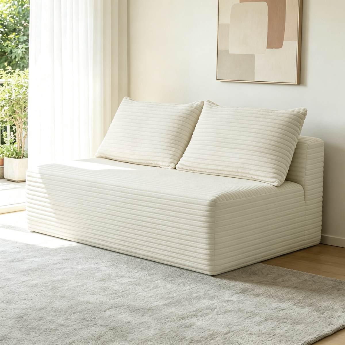 57'Cloud Sectional Couch, Comfortable 2 Seater sofa Couch for Modern Living Room,(Plush Fabric),white