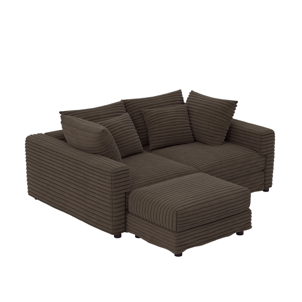 102.4 'Plush Corduroy 4-Seat Sofa,Modern Comfy Upholstered Sofa Cloud Couch,Deep Seat Couches with Soft Pillows and Movable Ottoman,Convertible Sofa Lounge Chair,for Living Room,Apartment,Office,Camel - Eloy Royal