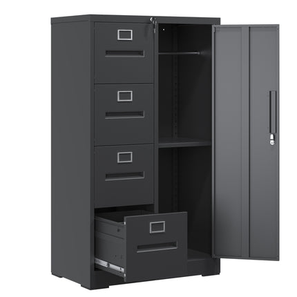 Metal Storage Vertical Filing Cabinet with Lock, Steel File Locker with 4 Drawers and 1 door for School, Living Room, Bedroom, Office (Black)