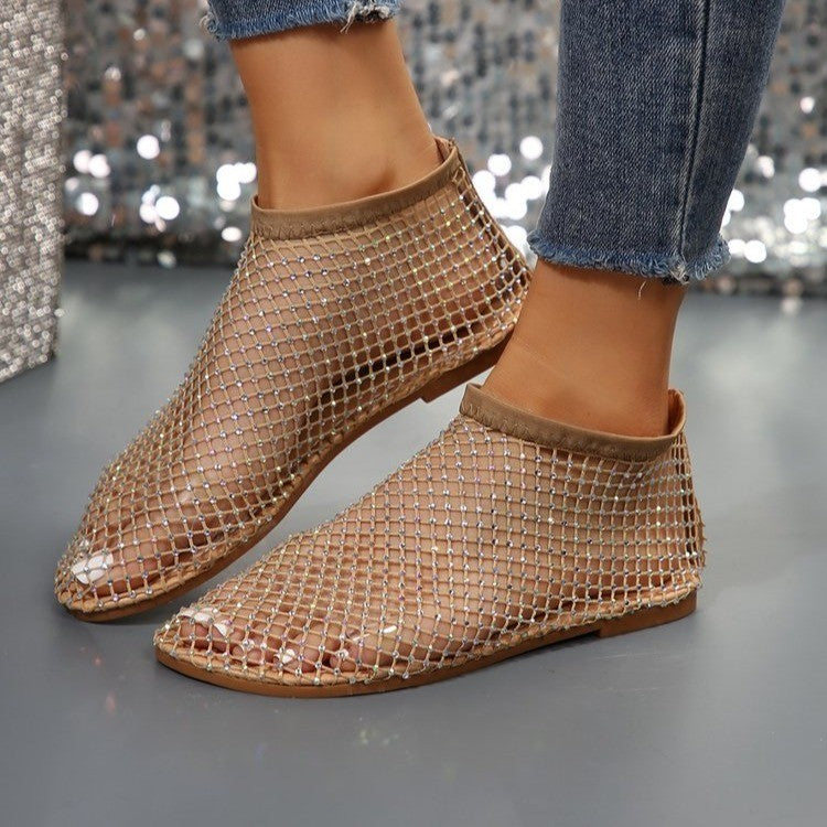 New Hollow Flat Sandals With Rhinestone Design Summer Fashion Round Toe Shoes For Women - Eloy Royal