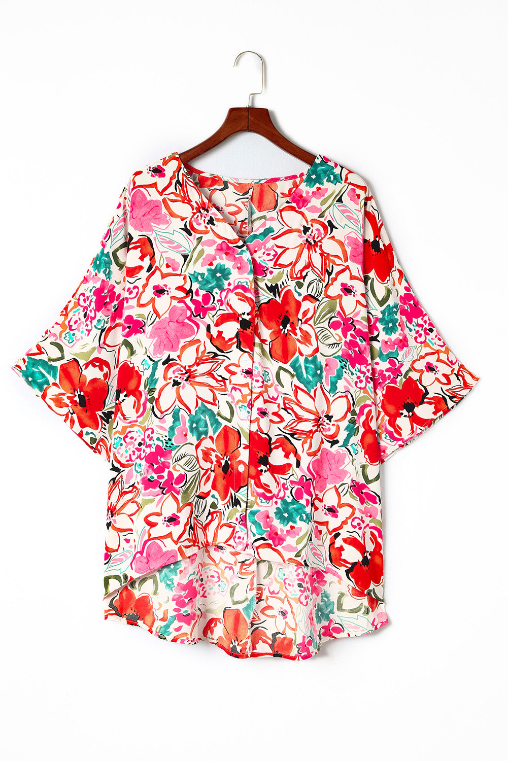 Rose Plus Size Floral Print Boho Kimono Sleeve Shirt - Eloy Royal