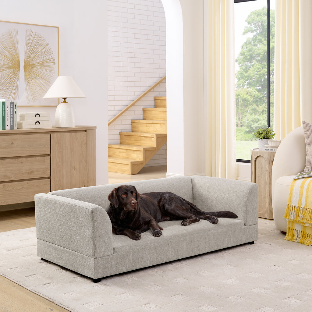 Comfortable Oversized Pet Sofa for Medium/Large Dogs - Modern Rectangular Design with Backrest, Armrests & Soft Cushion -Beige(56.5'*26'*17')