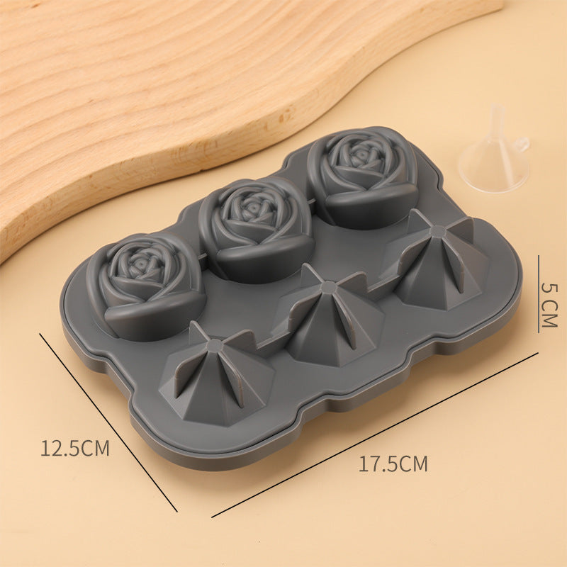 6-piece Diamond Rose Ice Tray Edible Silicon Ice Cube Mold