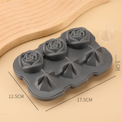 6-piece Diamond Rose Ice Tray Edible Silicon Ice Cube Mold