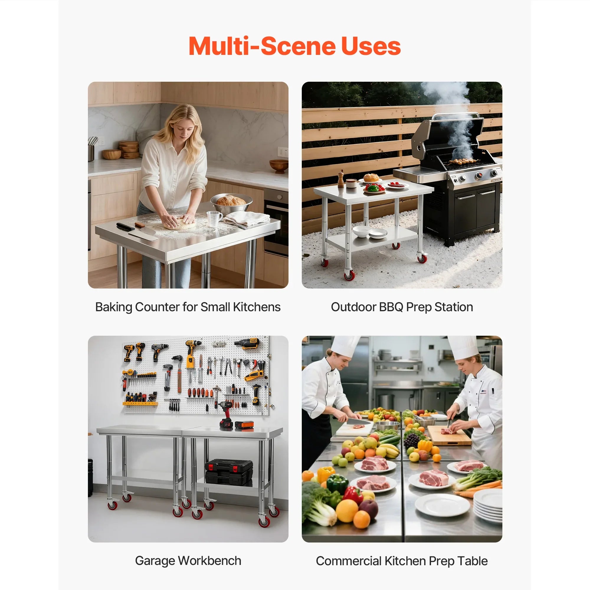 Stainless Steel Table, 24 x 35.4 Inches Food Prep Worktable with Wheels, Kitchen Prep Table with Adjustable Undershelf Workstations for Commercial Kitchen, Restaurant, Hotel and Garage, Outdoor - Eloy Royal