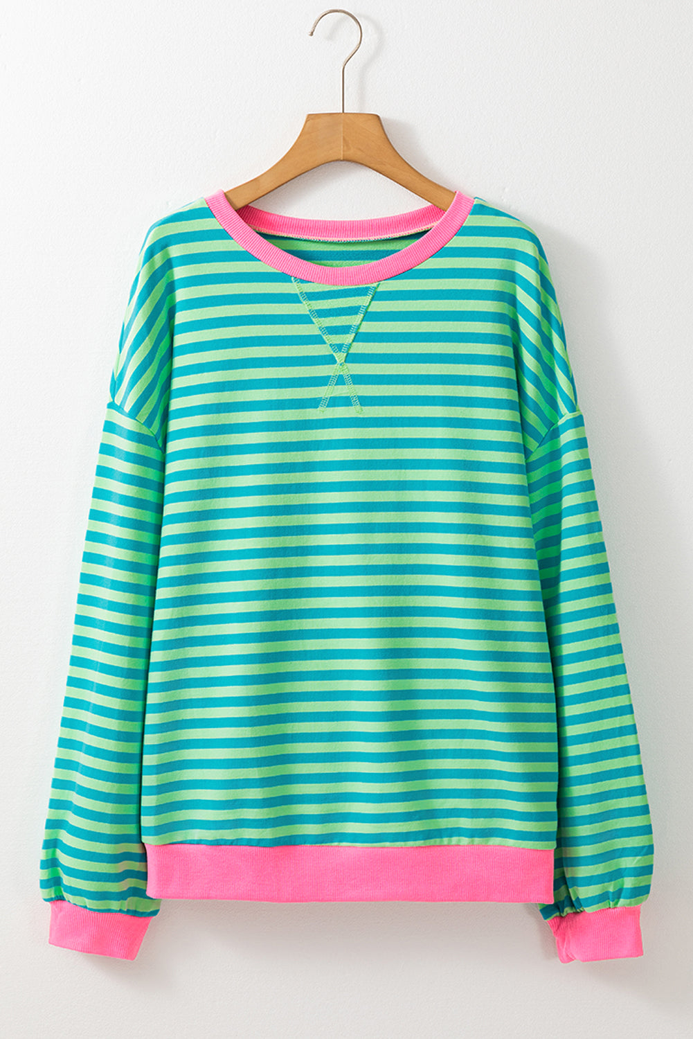 Green Stripe Contrast Edge Oversized Sweatshirt