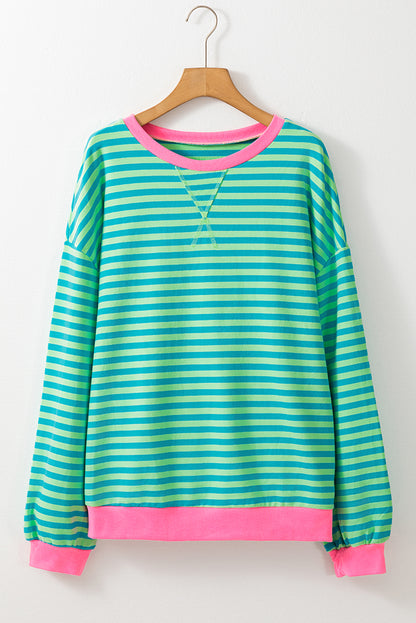 Green Stripe Contrast Edge Oversized Sweatshirt