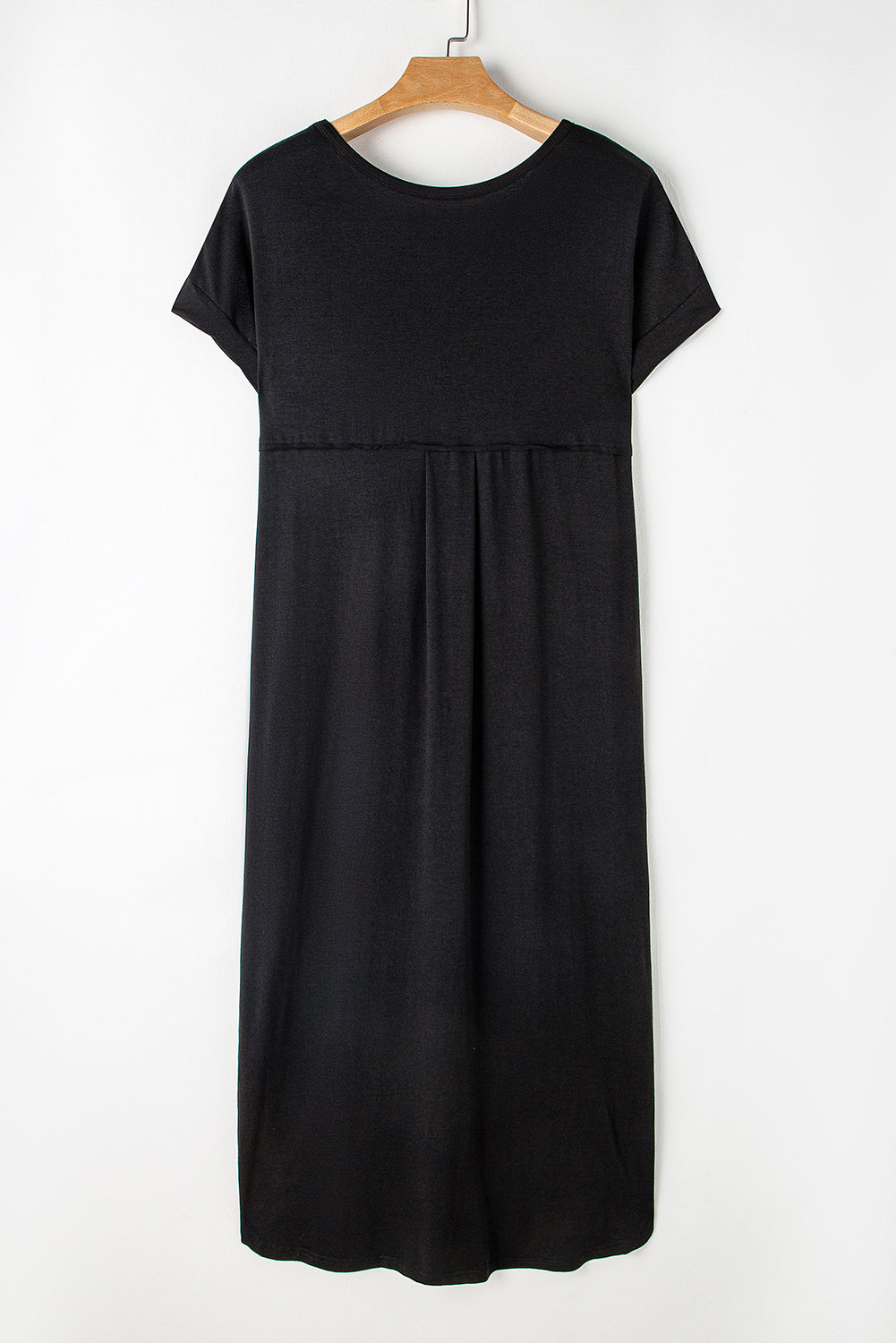 Black Solid Color Hidden Pocket V Neck Slit Maxi Dress - Eloy Royal