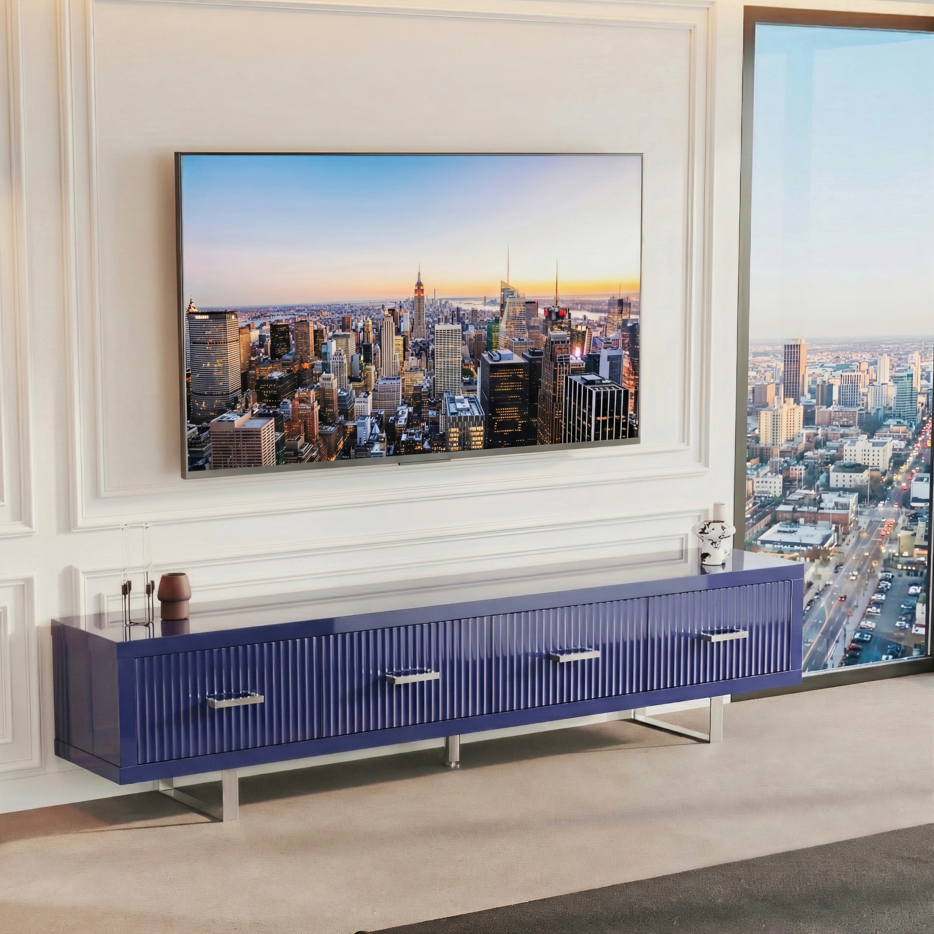 78.7' x 13.8' x 17.8' TV Stand-High Gloss Blue