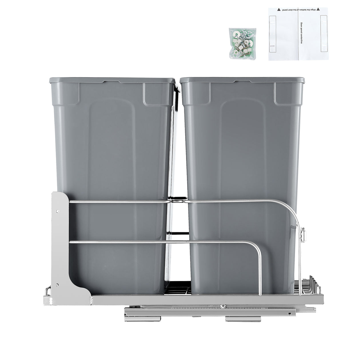 Pull-Out Trash Can, 35 QT x2 Double Under Mount Kitchen Waste Container, Heavy Duty Garbage Recycling Bin with Door Kit and Soft Close Slide, for Kitchen Cabinet, Sink, Under Counter (Grey)