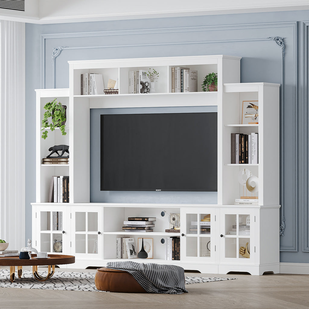 Wall Unit TV Stand with Storage Large Entertainment Center with Bookshelves for TVs up to 65', Media Console for Living Room, White,100''W x 15.7''D x 78.7''H.
