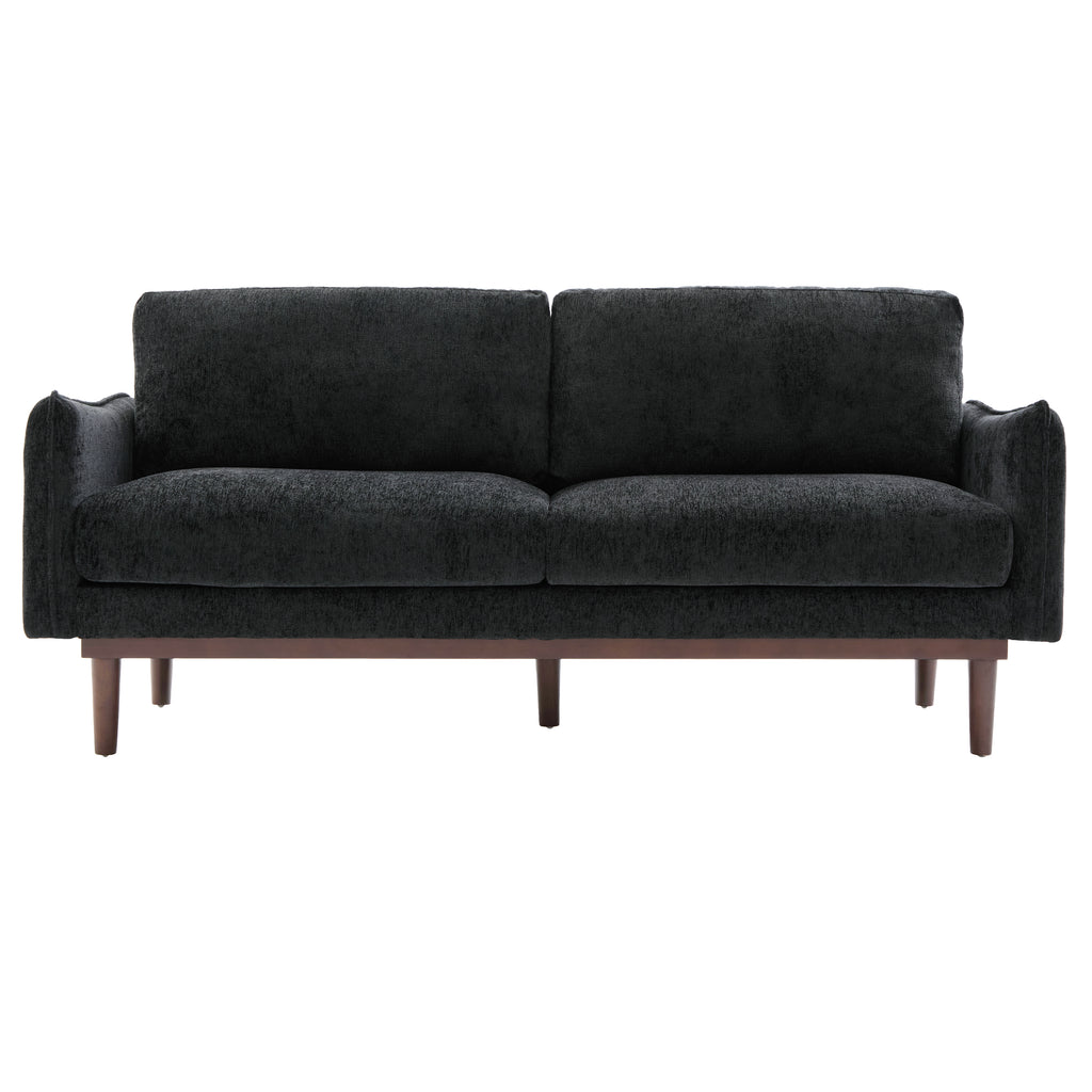 Modern Style Loveseat Sofa 75.75' with Spacious Seating, Black Chenille Upholstery, Rubber Wood Legs, 2-Seater Couch for Living Room