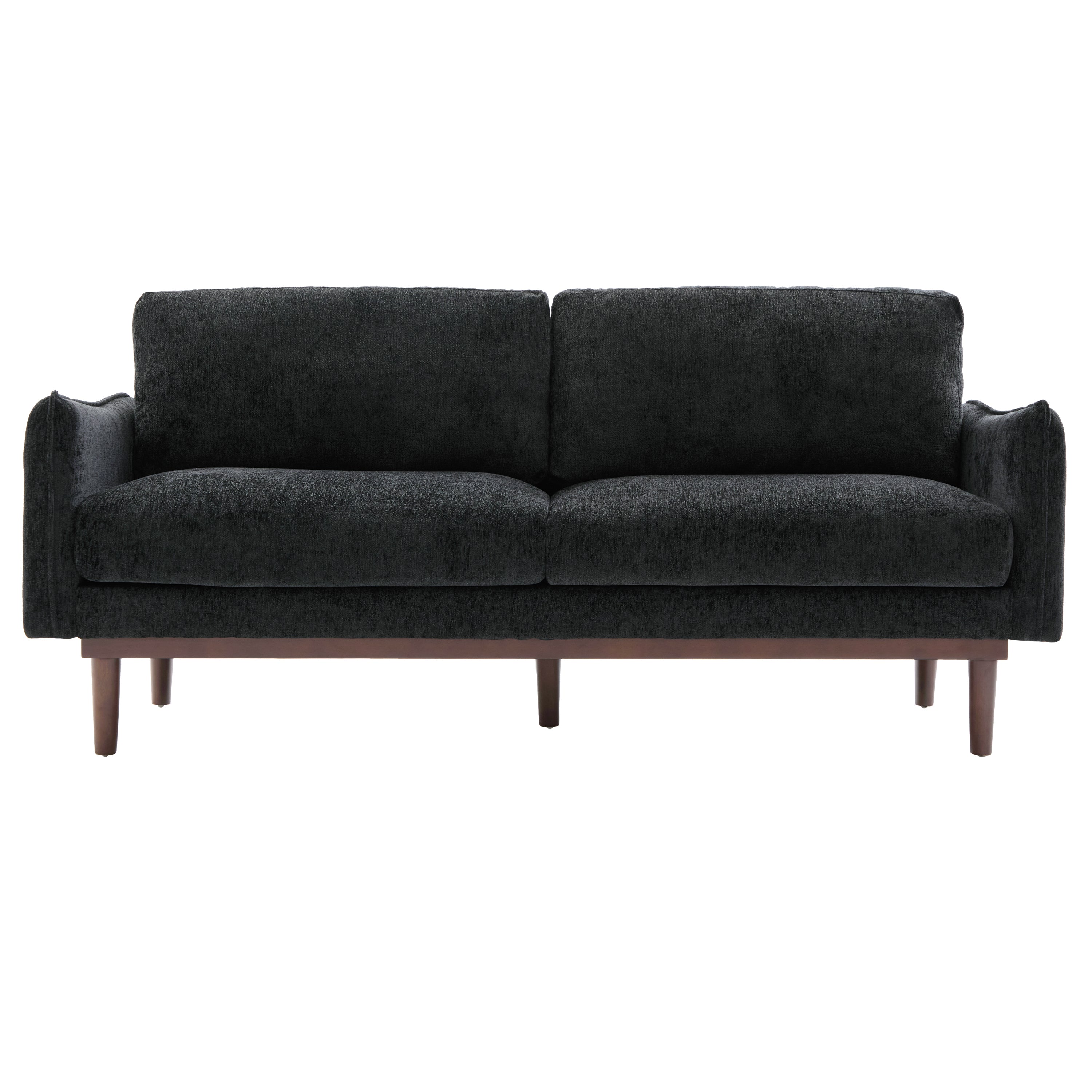 Modern Style Loveseat Sofa 75.75' with Spacious Seating, Black Chenille Upholstery, Rubber Wood Legs, 2-Seater Couch for Living Room