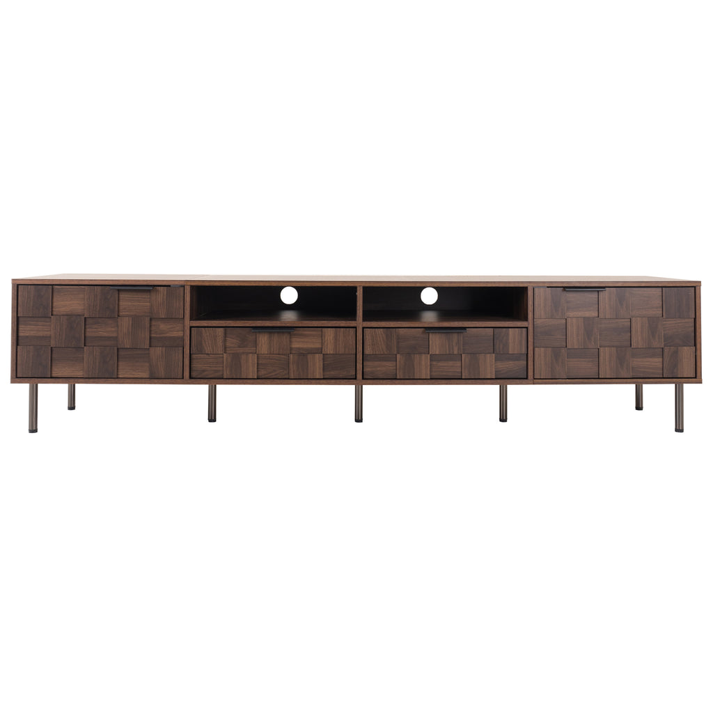 Mid Century TV Stand with 2 Drawers in Dark Brown, Media Console Table for TVs up to 85'', Made of Particle Board and MDF, 78.7'' x 15.7'' x 17.7''