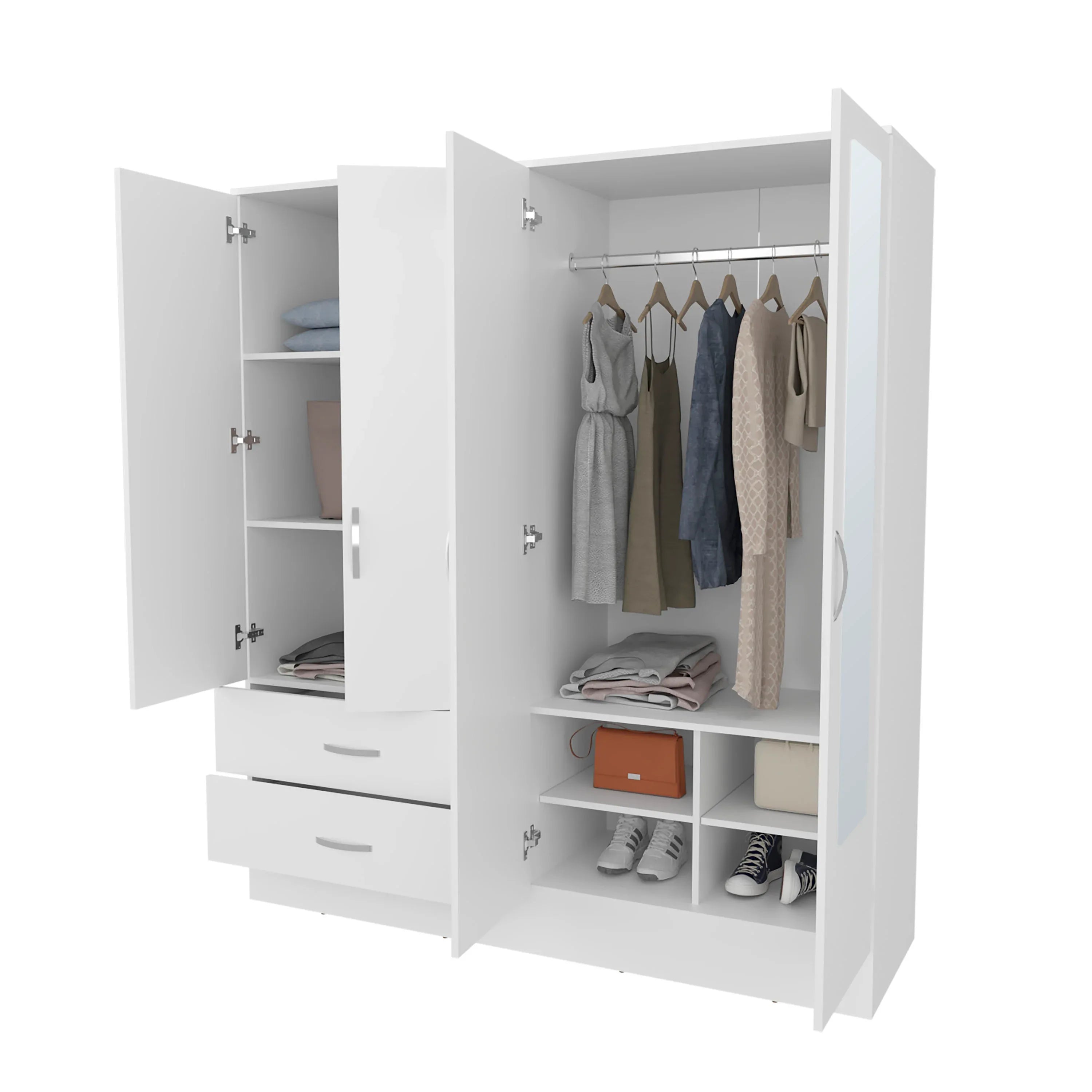 Hilda Wardrobe Multistorage with Two Mirrors, White - Eloy Royal