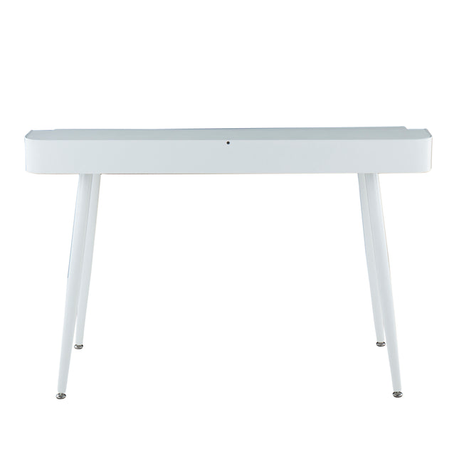 Desk in White Steel and White and Natural Wood with White Accents