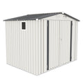 8X6 FT Metal Outdoor Garden Storage Shed, Tool Shed with Pitched Roof Waterproof with One Window and Two Lockable Door, Metal Tool Shed for Garden Tool Storage, Sundries  Storage, White + Gray