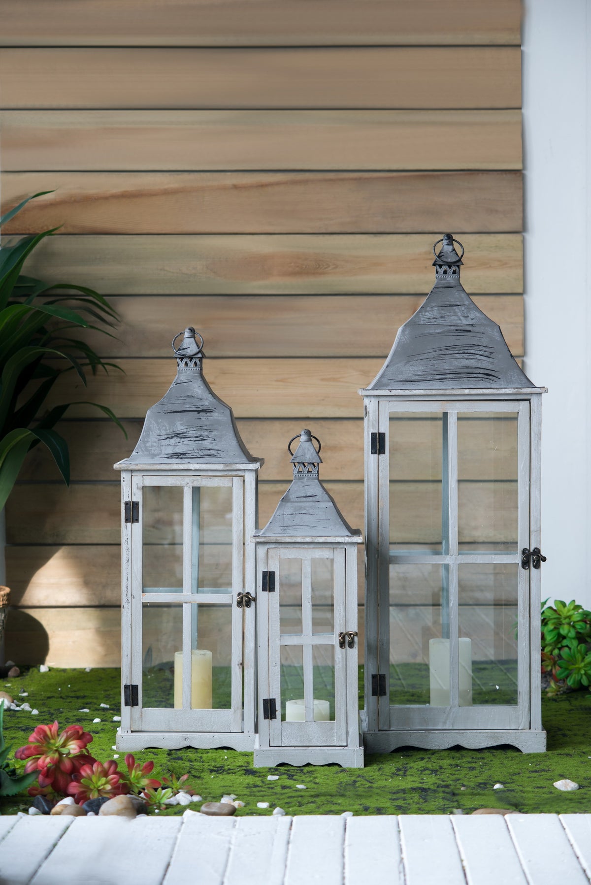 S/3 Window Scape Lanterns -Gray