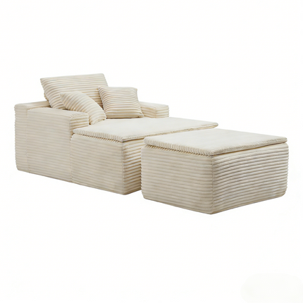 47'Extra-Large Corduroy Recliner Sofa, Upholstered Sofa Bed with Seat Cushion & Ottoman for Living Room