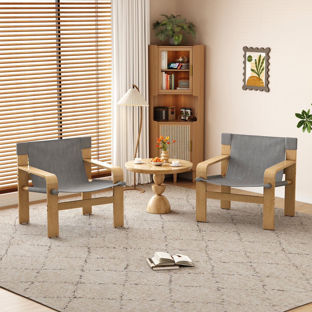 Detachable and Washable Oak Accent Chair Wide Armrest Mid-Century Lounge Chair Linen Fabric Armchair & Solid Wood Frame for Living Room, Bedroom, Balcony,(DARK GREY)