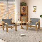 Detachable and Washable Oak Accent Chair Wide Armrest Mid-Century Lounge Chair Linen Fabric Armchair & Solid Wood Frame for Living Room, Bedroom, Balcony,(DARK GREY)