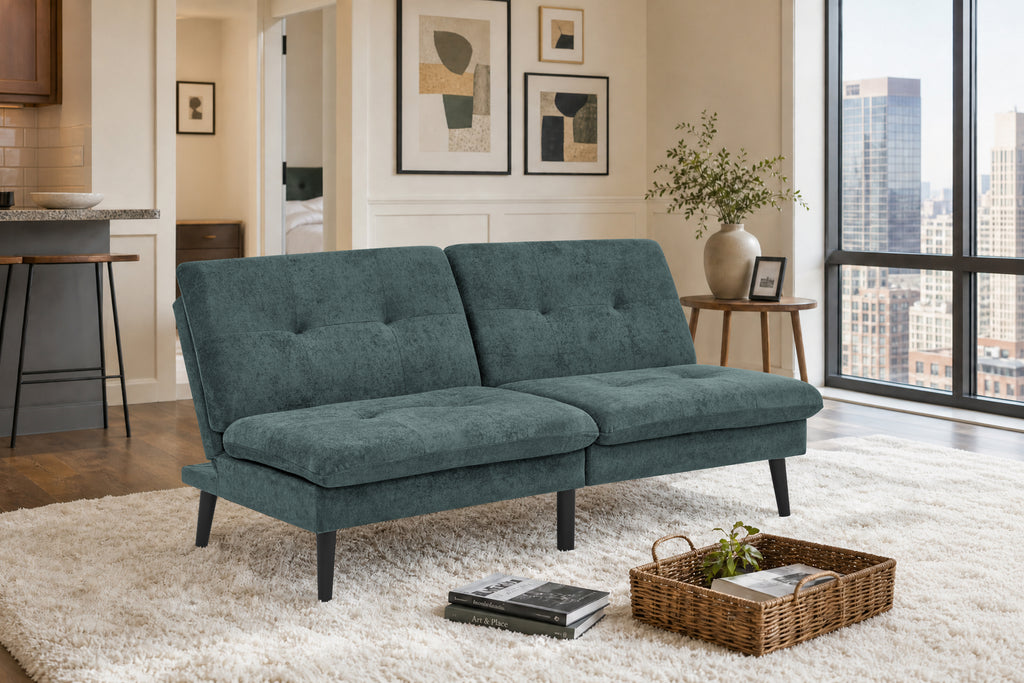 Polyester Blend Easy Convert Futon with Tufted Back and Seat
