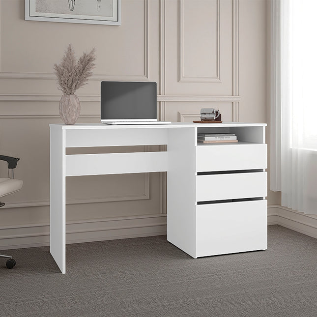 Kenai 3 Drawers Computer Desk, One Shelf, White