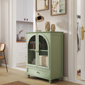 Farmhouse Sideboard with Double Arched Glass Doors, Green Storage Cabinet with Tiered Top & 1 Drawer for Kitchen, Living Room, Coffee Bar