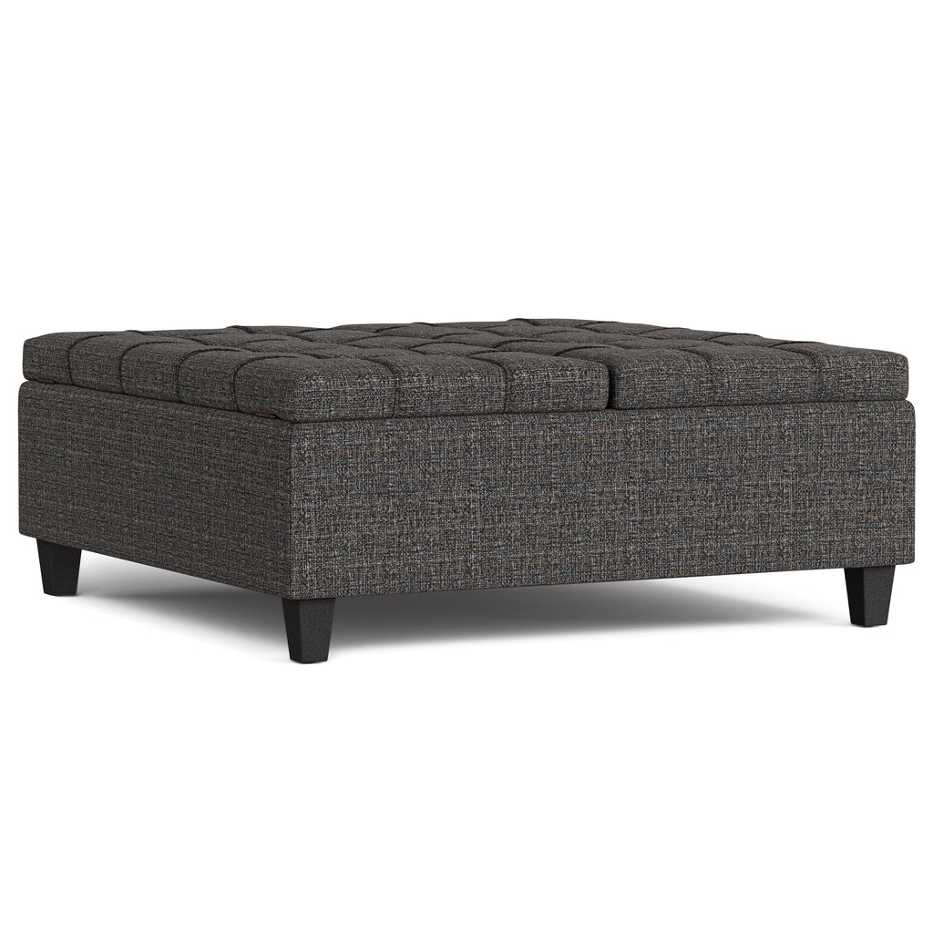 Harrison Large Square Coffee Table Storage Ottoman in Ebony Polyester Tweed, 40 inch Wide with Sturdy Wood Frame and Lift-Up Top