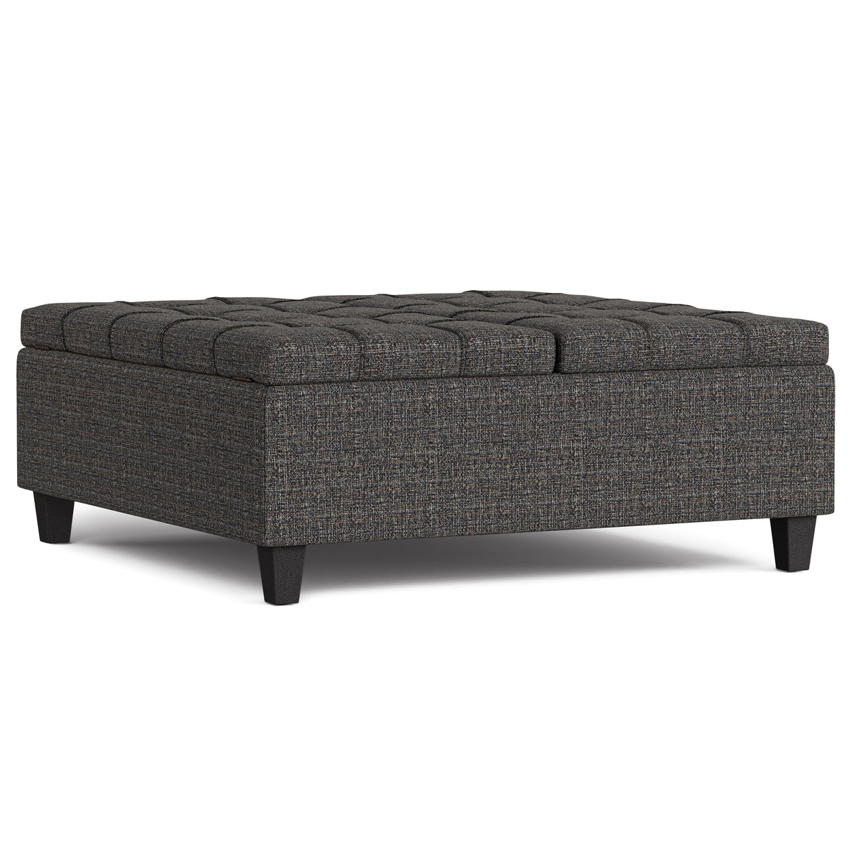 Harrison Large Square Coffee Table Storage Ottoman in Ebony Polyester Tweed, 40 inch Wide with Sturdy Wood Frame and Lift-Up Top